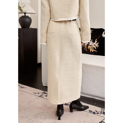 法式小香风半身裙女2023秋冬新款名媛气质毛边设计感中长裙V2232647 商品图4