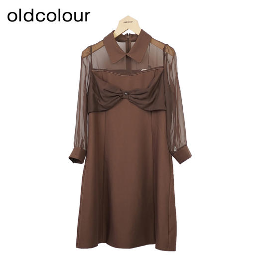 oldcolour网纱小黑裙秋季新款蕾丝拼接A字显瘦连衣裙O31102158 商品图2