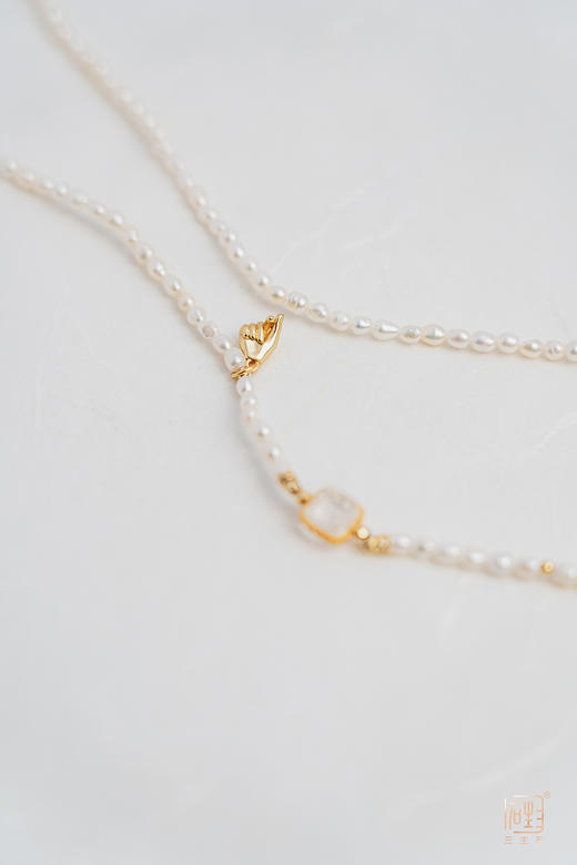 天然米珠白水晶双层设计项链 商品图3