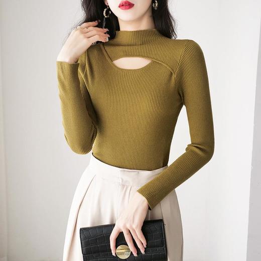 2023秋季纯色镂空半高领套头毛衣女装内搭长袖针织衫外穿打底衫潮 商品图1