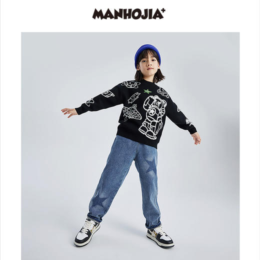 漫画家潮童装新款儿童圆领套头毛衣中大童秋冬季上衣保暖羊毛混纺 商品图1