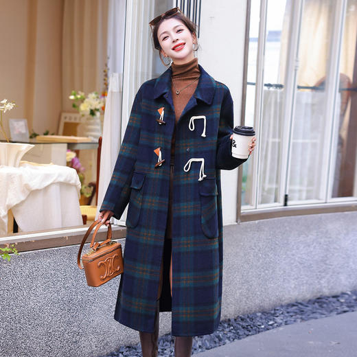 WZNH-WY80589 时尚格纹双面羊绒大衣女2023年秋季上新高端轻奢长款毛呢外套 商品图3