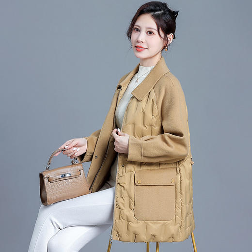 QYM S036-Y双面呢料拼接羽绒服时尚羊毛呢外套 商品图2