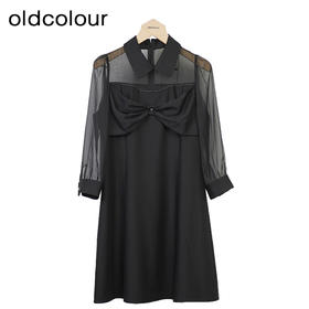 oldcolour网纱小黑裙秋季新款蕾丝拼接A字显瘦连衣裙O31102158