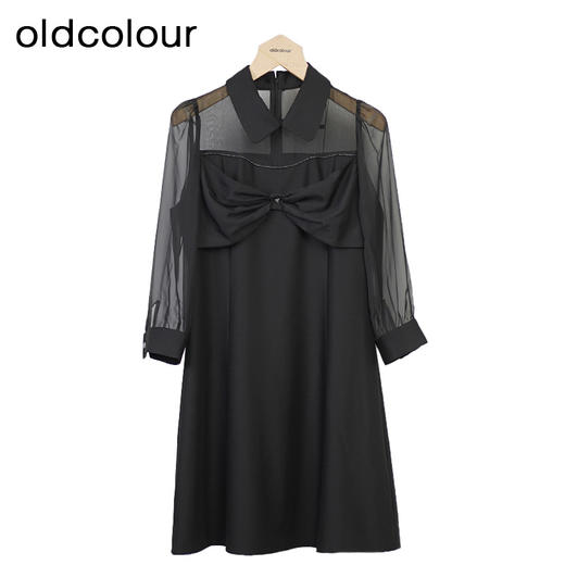oldcolour网纱小黑裙秋季新款蕾丝拼接A字显瘦连衣裙O31102158 商品图0