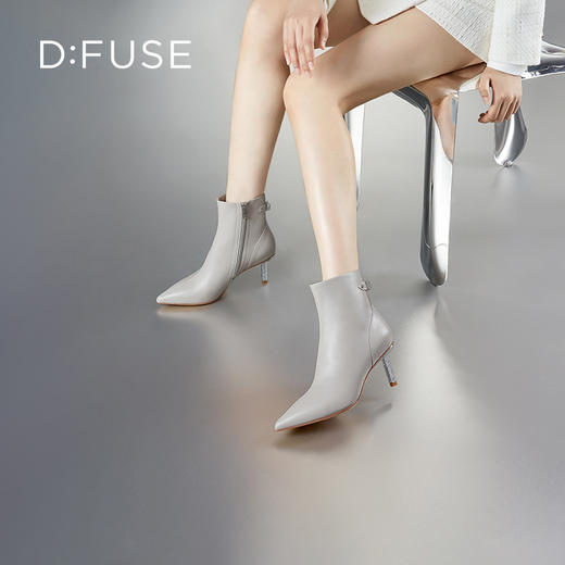 DFuse迪芙斯尖头细跟优雅纯色气质短靴瘦瘦靴子牛皮面DF34116029 商品图9