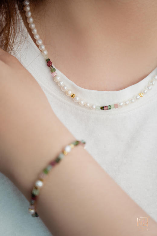 天然BB珍珠碧玺糖块儿项链+手链 商品图5