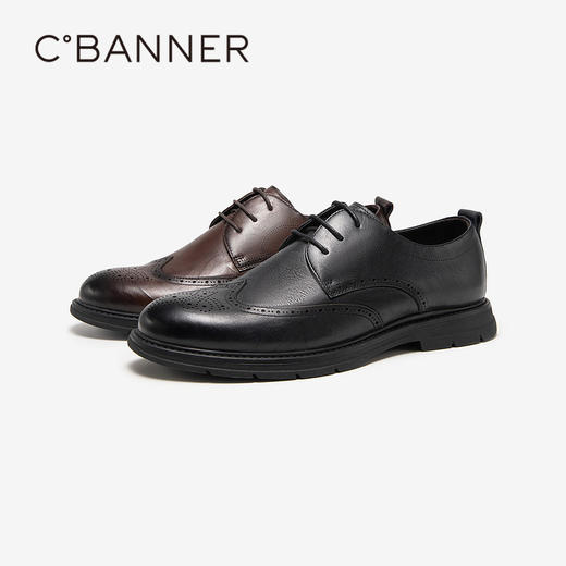 千百度男鞋秋冬正装皮鞋男士商务休闲布洛克鞋真皮系带A23499202 商品图0