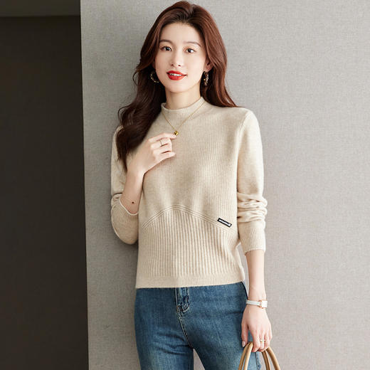 秋冬新款，半高领高腰毛衣女短款宽松小个子针织衫上衣套头衫CC-J259 商品图2