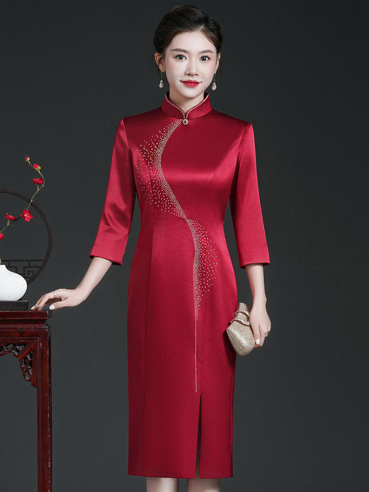 JC-53322喜婆婆婚宴装旗袍秋季婚礼礼服丈母娘年轻时尚敬酒连衣裙 商品图0