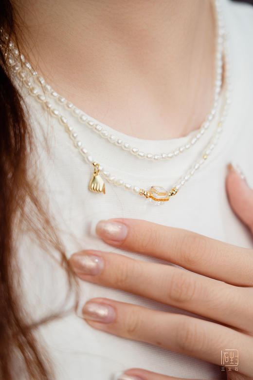 天然米珠白水晶双层设计项链 商品图5