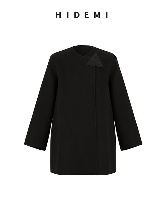 HIDEMI 几何三角形拼皮美利奴羊毛廓形大衣 长款/短款 商品图12