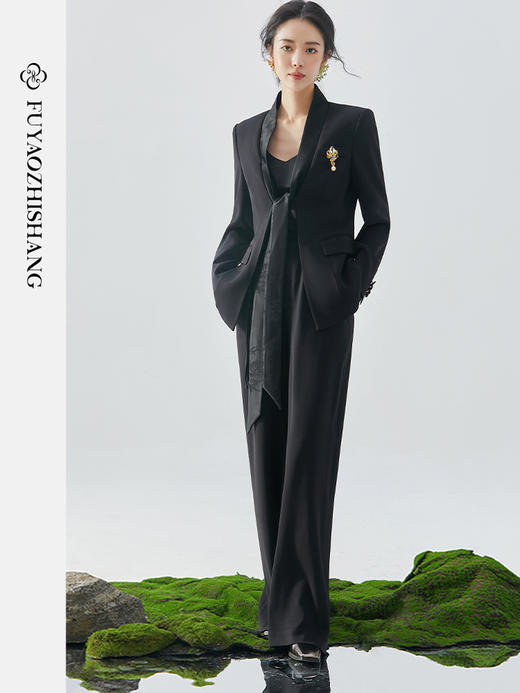 IWY/扶摇系列 素雅艺术 中国风西装拼接提花上衣盘扣新中式女装套装FYC219+FYP221 商品图3