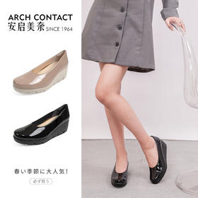 ARCHCONTACT安启美奈亮面坡跟百搭单鞋45601