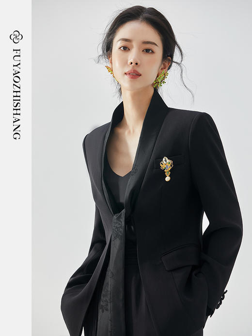 IWY/扶摇系列 素雅艺术 中国风西装拼接提花上衣盘扣新中式女装套装FYC219+FYP221 商品图0