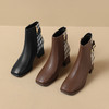 ZHR粗跟短靴女2023秋冬新款马丁靴简约英伦风千鸟格拼接摩登短靴 商品缩略图8