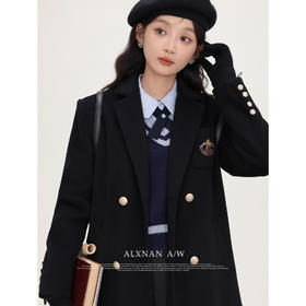 鹿向南原创《夜与法兰西》单面毛呢外套女2025冬季新款夹棉大衣女