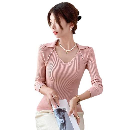长袖毛衣设计感女小众2023秋季新款翻领针织衫气质温柔上衣打底衫 商品图3