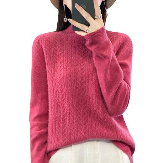 新款秋冬半高领扭花羊毛衫女纯色针织打底衫百搭内穿长袖毛衣 商品图6