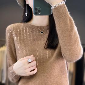 2023秋冬新款女圆领长袖套头亮片针织打底衫 安迪绒一线成衣无缝