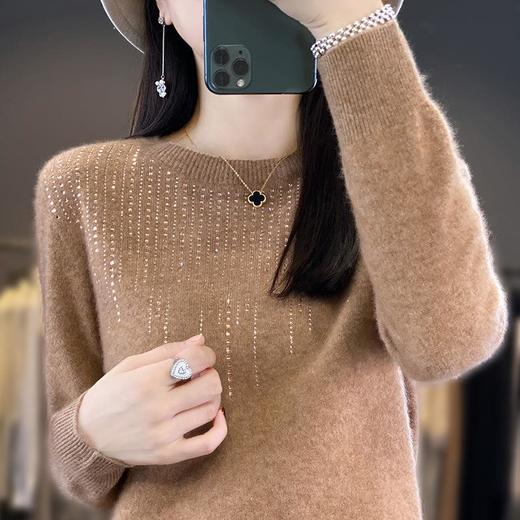 2023秋冬新款女圆领长袖套头亮片针织打底衫 安迪绒一线成衣无缝 商品图0