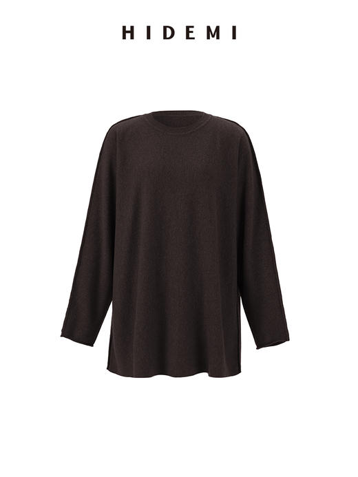 HIDEMI澳洲美利奴羊毛廓形外缝圆领极简宽松经典百搭大毛衣 麦驼灰/深灰色/乌木棕紫 商品图1