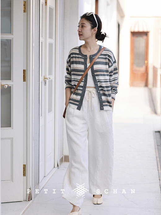 PETIT SCHAN小闪 CLO#363 Vanilla Napoleon 香草拿破仑 纯羊绒花纱条纹开衫 商品图1