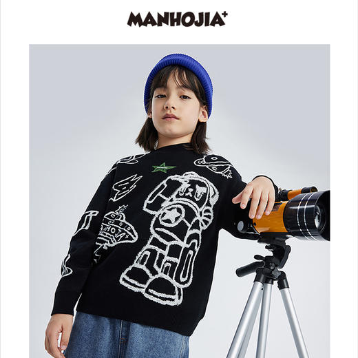 漫画家潮童装新款儿童圆领套头毛衣中大童秋冬季上衣保暖羊毛混纺 商品图0