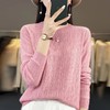 2023春秋跨境女式针织衫韩版圆领镂空精纺羊毛打底衫宽松毛衣 商品缩略图2