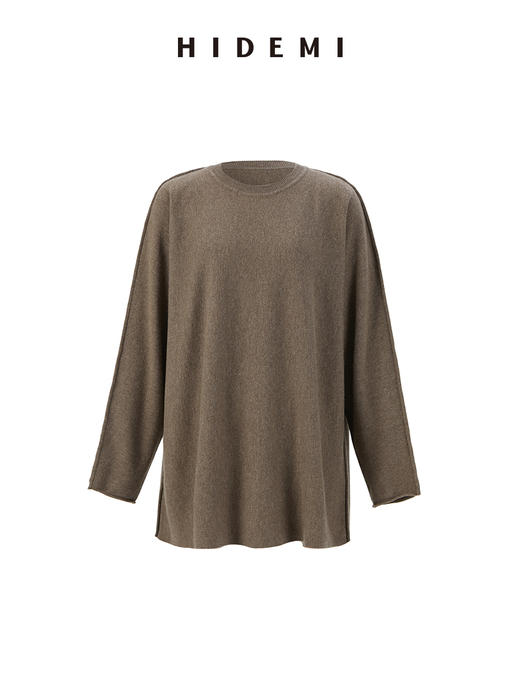 HIDEMI澳洲美利奴羊毛廓形外缝圆领极简宽松经典百搭大毛衣 麦驼灰/深灰色/乌木棕紫 商品图3