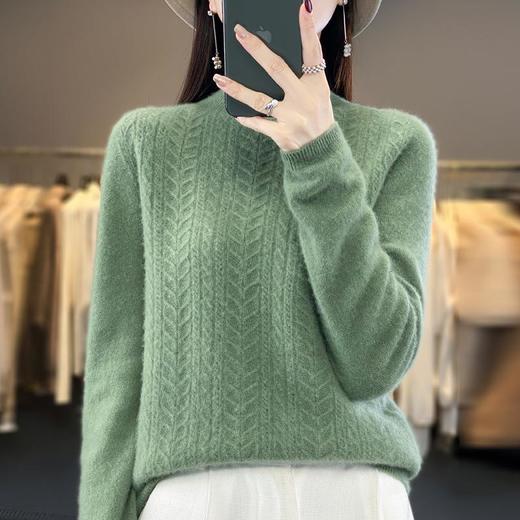 新款秋冬半高领扭花羊毛衫女纯色针织打底衫百搭内穿长袖毛衣 商品图0