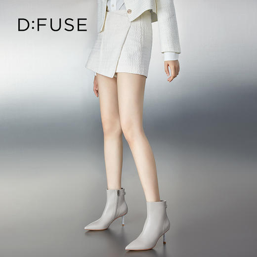 DFuse迪芙斯尖头细跟优雅纯色气质短靴瘦瘦靴子牛皮面DF34116029 商品图7