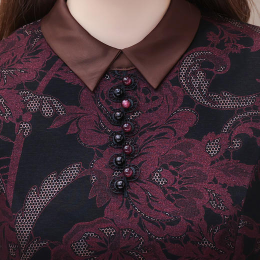 秋季新款，妈妈装中长裙长袖裙优雅女装打底A字裙印花连衣裙QYM-TYH-238881-Y 商品图3