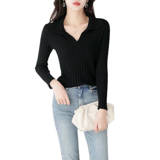 气质翻领纯色打底衫女装春秋内搭针织衫修身套头薄款毛衣长袖上衣 商品图4