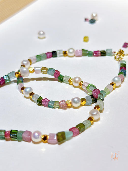 天然BB珍珠碧玺糖块儿项链+手链 商品图1