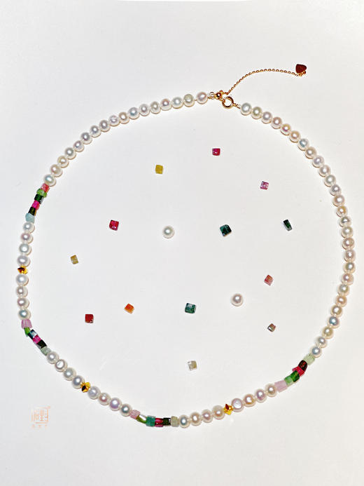 天然BB珍珠碧玺糖块儿项链+手链 商品图2