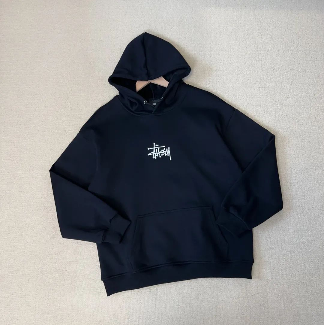 斯图西情侣款复合短绒连帽休闲卫衣