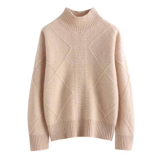 2023秋季针织衫女毛衣女半高领厚款麻花落肩宽松慵懒 商品图3