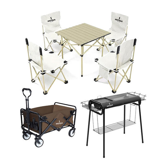 何大屋休闲折叠桌椅套装HDW1512+户外折叠手推车HDW1611+何大屋烧烤炉HDW2002【KLJJ15.0】 商品图0