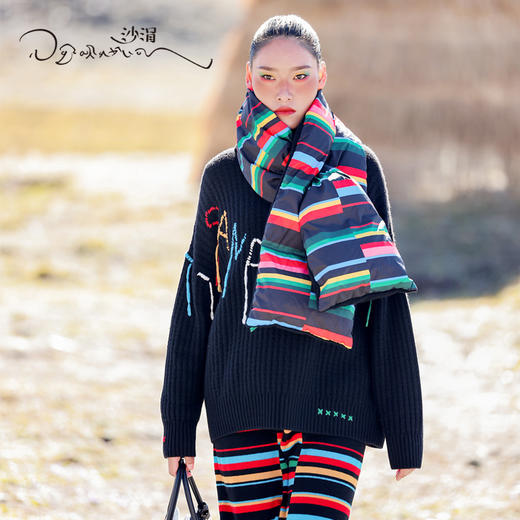 彩条鹅羽绒围巾SJF95P279K 商品图1