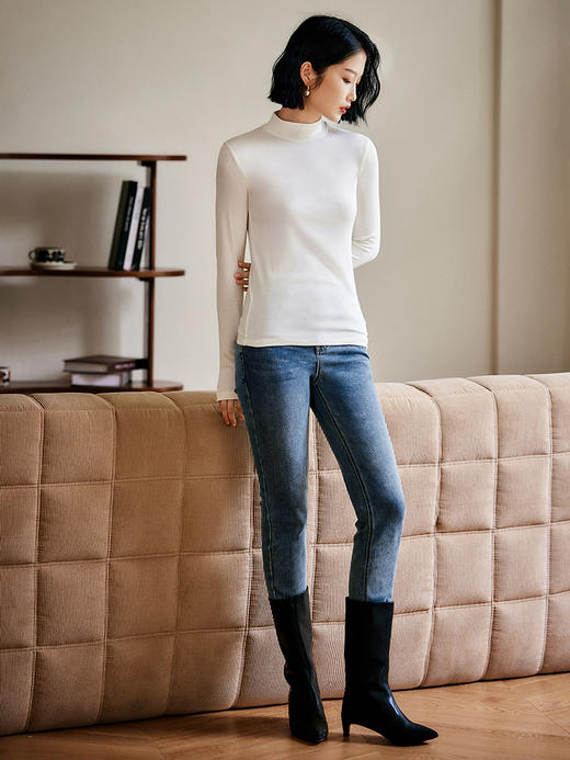 轻奢定制 黑科技自发热羊绒百搭修身长袖T恤女秋季半高领打底衫 商品图2