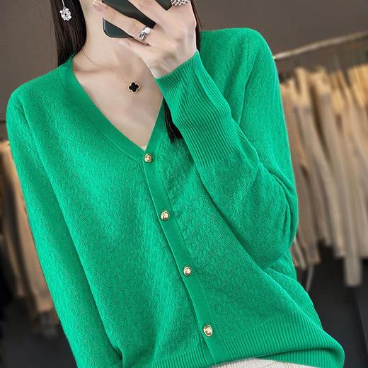 精纺羊毛开衫女秋装2023新款镂空外搭上衣洋气小衫宽松薄外套 商品图0