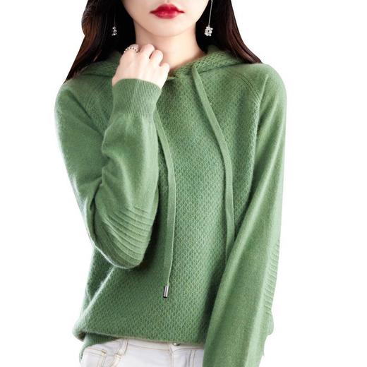 2023秋冬新款针织衫上衣韩版女士连帽长袖卫衣套头纯色针织帽衫女 商品图5