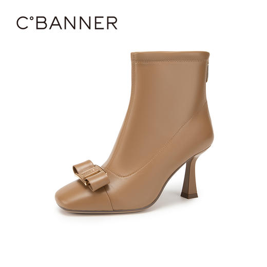 千百度细高跟羊皮靴秋冬高级感小短靴时装靴女鞋美拉德A23578004 商品图1