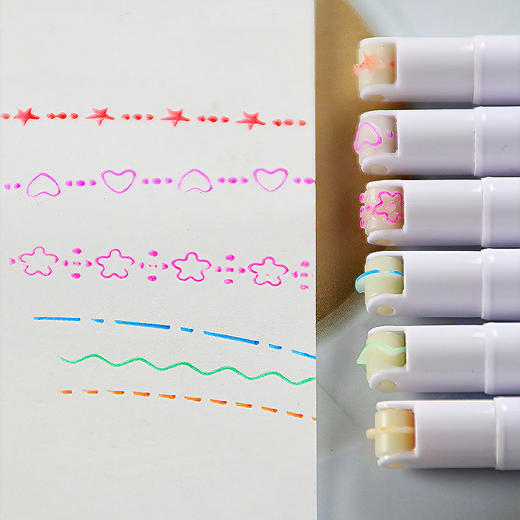 【涂鸦标记，随心选择 拍一发二！】网红曲线荧光笔6支装彩色手账笔波浪花型轮廓笔 学生划重点标记笔 商品图3