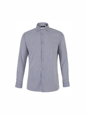 callisto蓝色加厚条纹棉混纺长袖衬衫 FSSTL241C BL