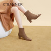 千百度百搭时装靴秋冬粗跟短靴女美拉德棕色高跟靴女鞋A23589721 商品缩略图2