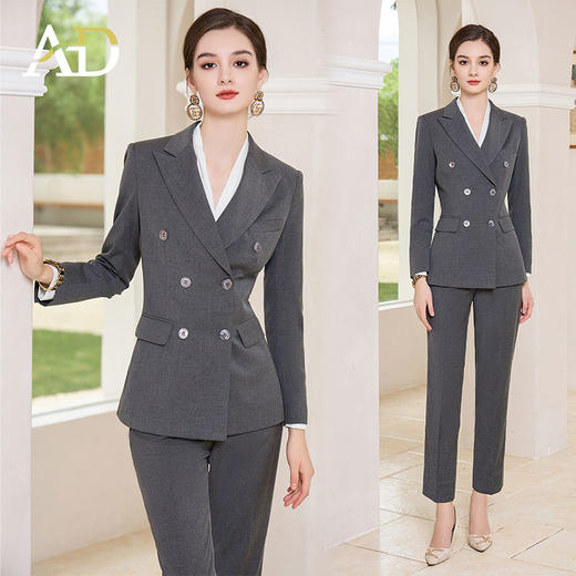 AD职业顾问工作服秋季2023新款女装套装双排扣商务律师职业装正装 商品图3