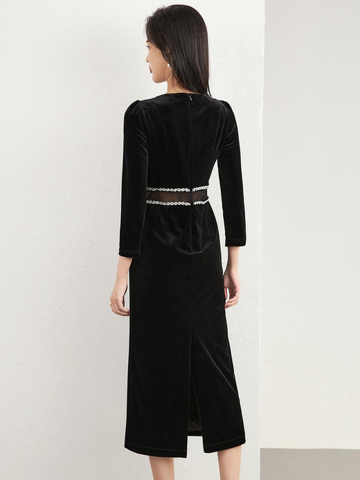 优雅显瘦，中长裙宴会礼服裙重工钉钻丝绒连衣裙WLZD-2323210 商品图1