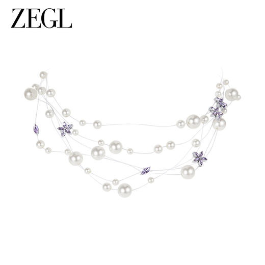 ZEGL设计师紫罗繁星系法式满天星人造珍珠项链女小众多层锁骨颈链 商品图0